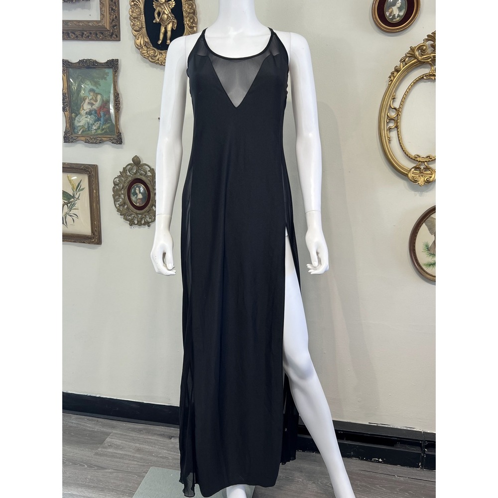 Dreamgirl Black High Slit Maxi Gown Crossback Lingerie Dress Size XL